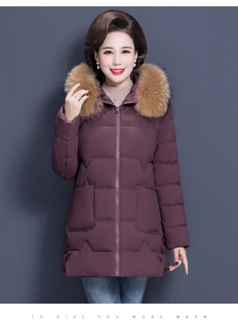 索姗娜中老年女装冬装大毛领棉衣外套女2019新款妈妈装加厚棉服中年