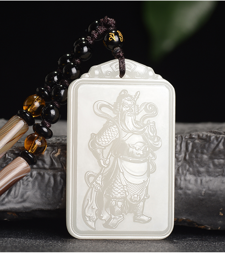 星星草和田玉关公玉牌男士玉佩吊坠关二爷牌子玉石项链