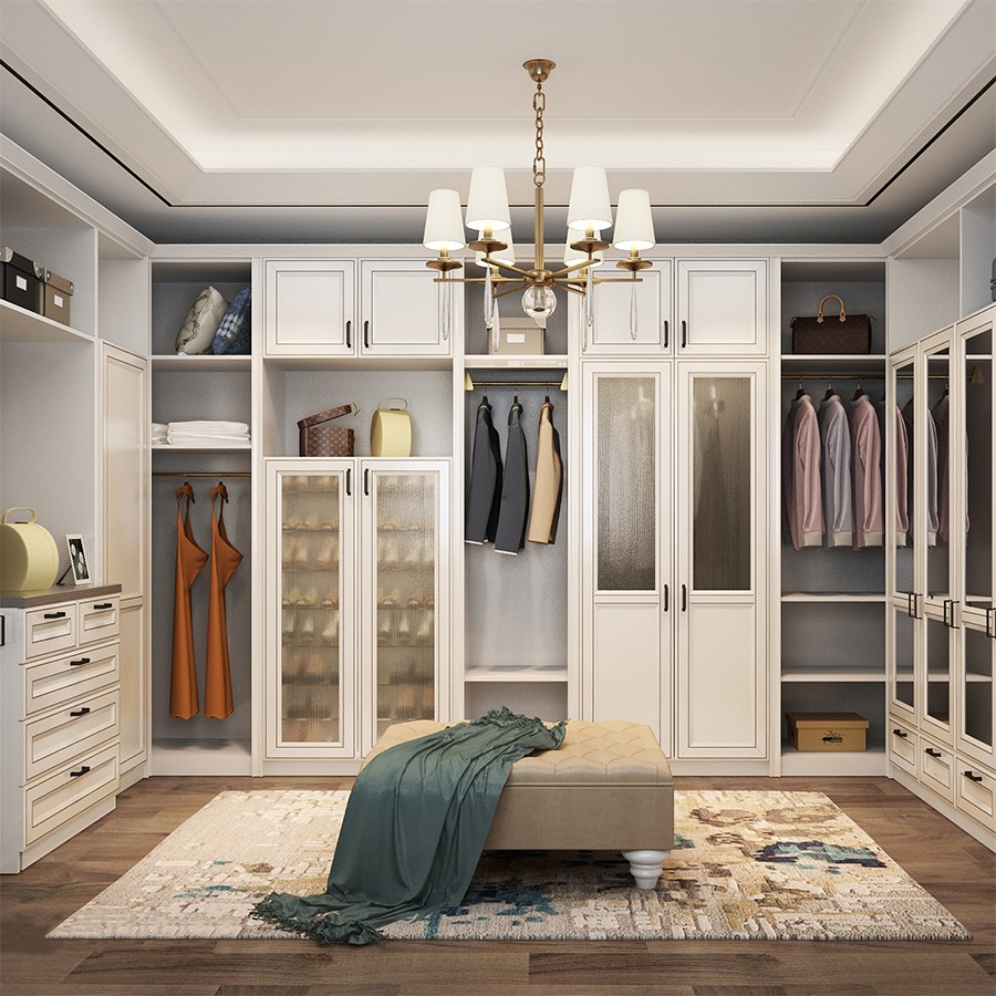 志邦全屋定制衣帽间整体衣柜衣橱掩门平开门衣柜开放柜四门连体衣柜木