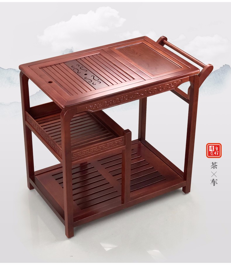 录沅 实木移动茶车家用泡茶台茶盘茶具套装电磁炉一体功能茶海多功能