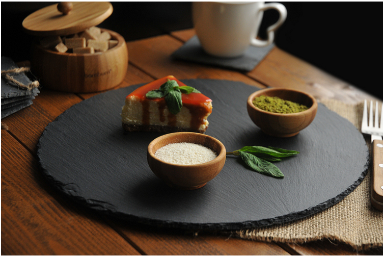 推荐岩石餐盘石板盘子特色糕点烘焙盘西餐盘黑色板岩餐盘 圆形30cm 大