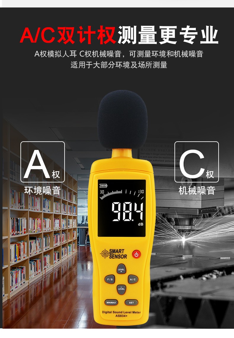 希玛噪音计检测仪分贝仪噪声测试仪高精度声音仪器声级计家用专业as