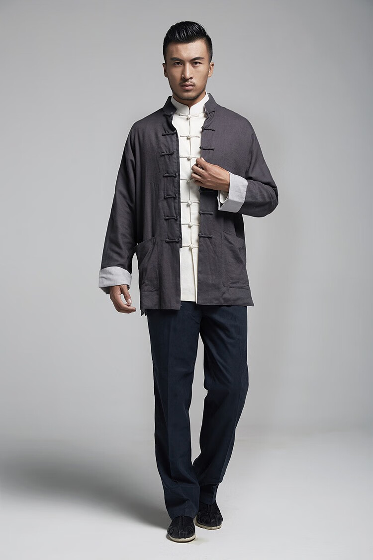 德风堂 原创传统连肩唐装男外套 亚麻中式上衣 春秋休闲中国风男装