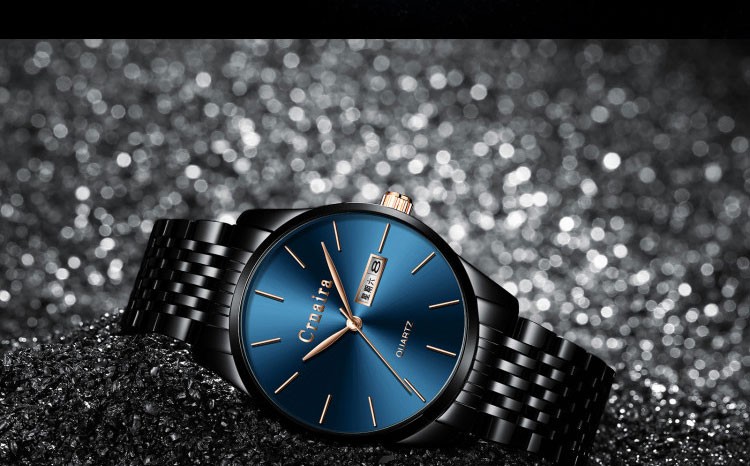 卡奈亚(crnaira)品牌双日历防水全黑男表多功能商务韩版男士腕表星期