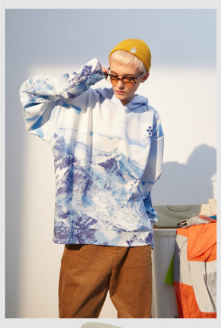 雪咒owx中国国潮雪山连帽卫衣男女情侣渐变色外套嘻哈宽松套头帽衫