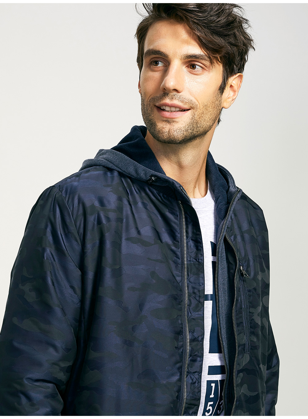 aigle艾高camopad男款防泼水保暖棉夹克时尚薄款 迷彩蓝 811665031 xl