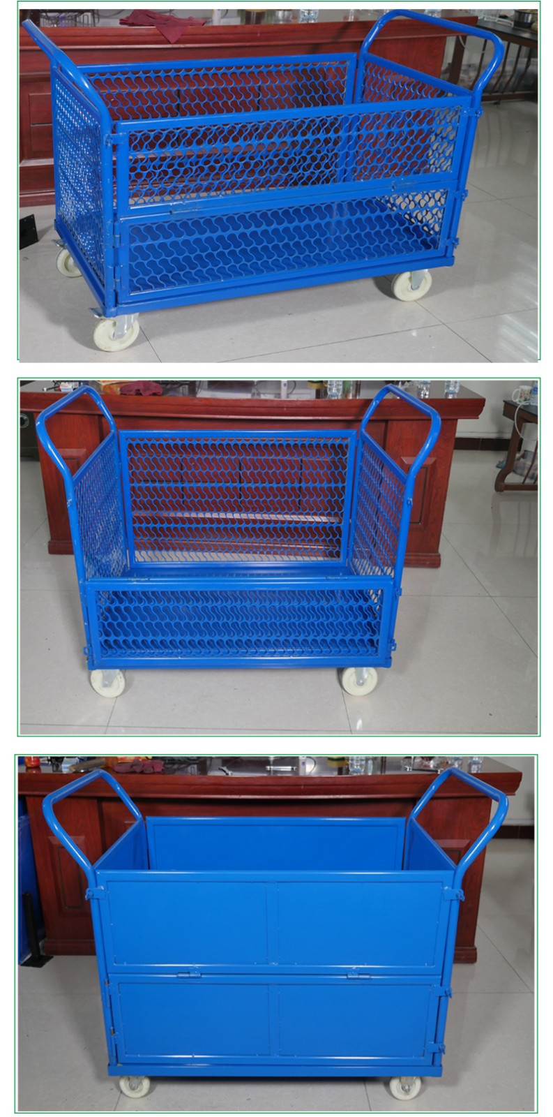 车间周转车货物搬运拖板车仓库物流围栏车网格拉货手推车蓝色小号推车