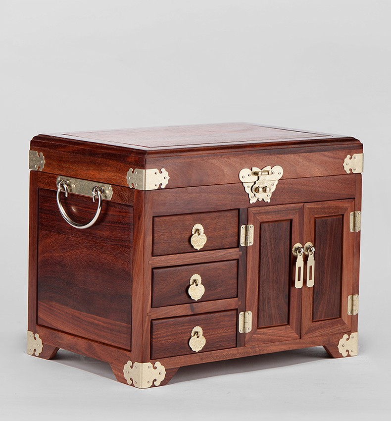 刺史血檀首饰盒复古化妆盒中式实木百宝箱中国风带梳妆镜宫廷珠宝箱