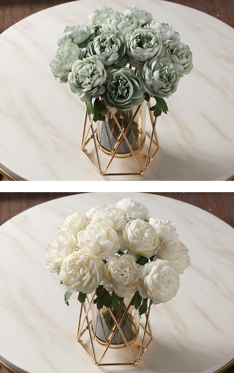 欧式金色几何金属花瓶客厅假花艺术品花摆件北欧创意餐桌插花鲜花大盆