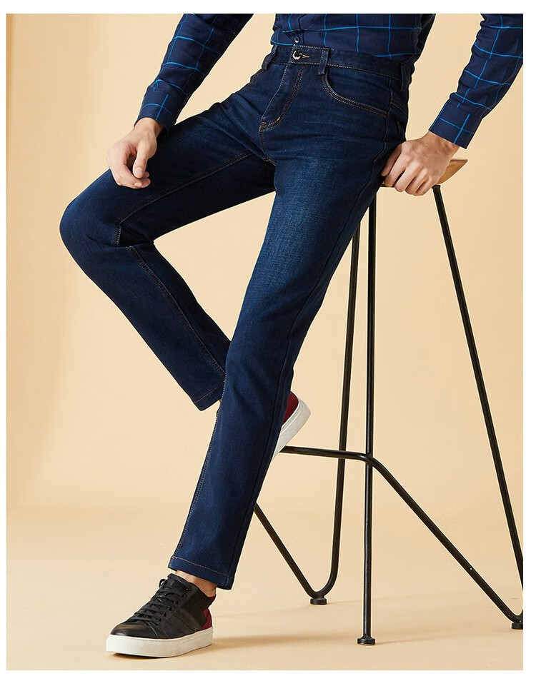 虎都直筒牛仔裤男商场同款秋季款男裤子修身商务男士牛仔裤长裤男深兰