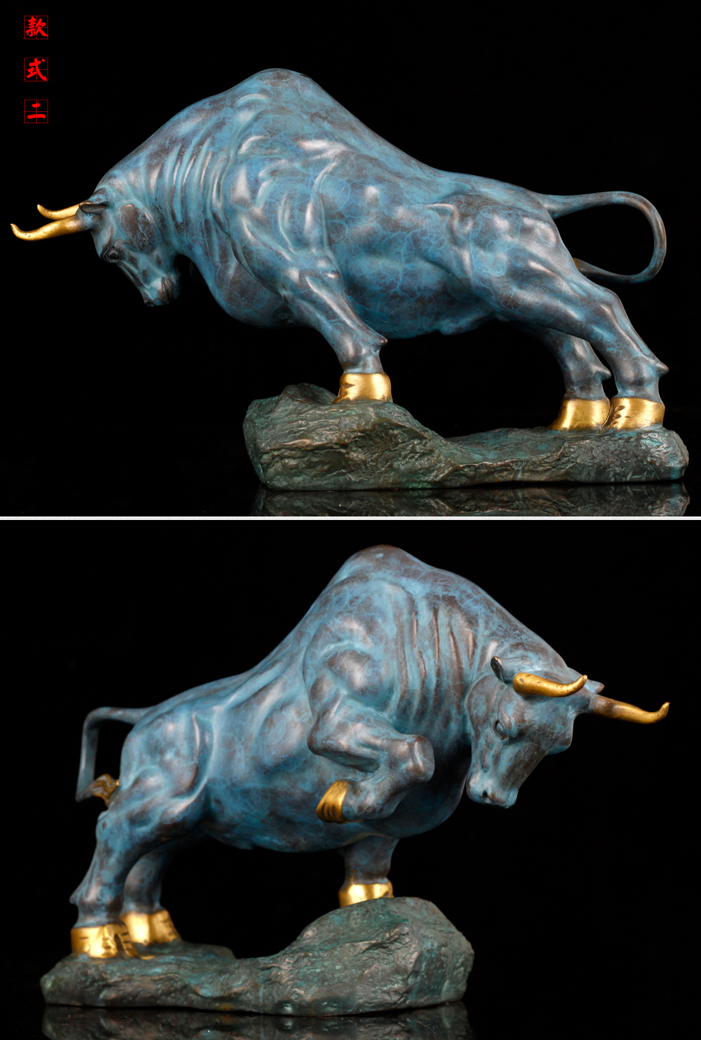 聚玄轩精品铜制牛气冲天摆件彩绘斗牛家居风水摆件创意全铜旺市牛乔迁