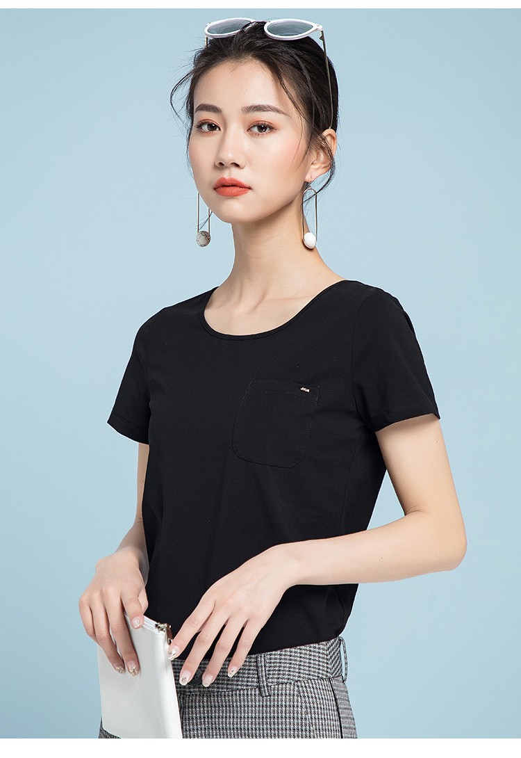 梦舒雅 短袖t恤女2019夏季新款宽松休闲露背夏薄款透气修身圆领百搭