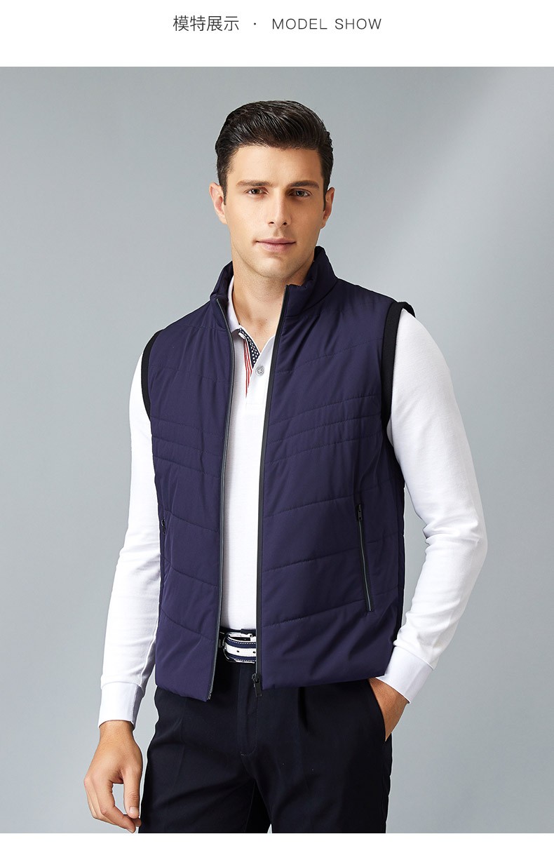 artao/雅涛 棉马甲秋冬商务休闲上衣青中年男士纯色立领坎肩简约男装