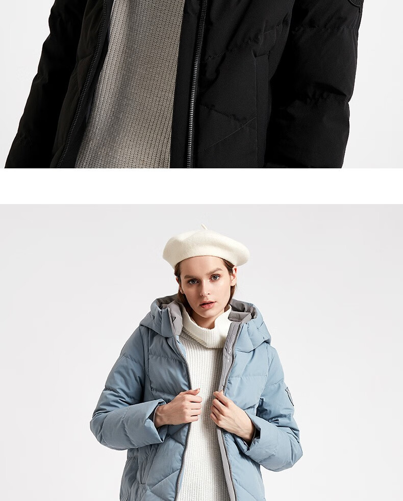 雪伦羽绒服女中长款学生修身连帽显瘦贴布袖标休闲外套女秋冬sharon 1