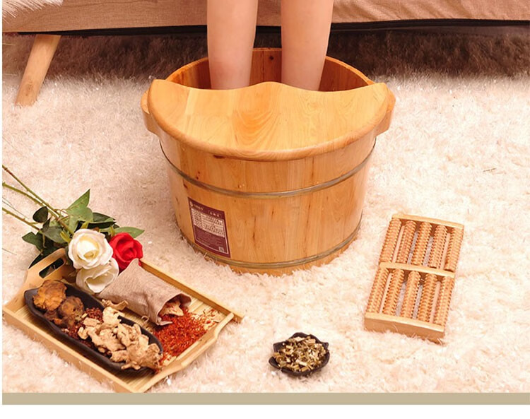 创意家用足浴桶泡脚木桶中式简约洗脚盆小木盆女加厚木质泡脚桶带盖
