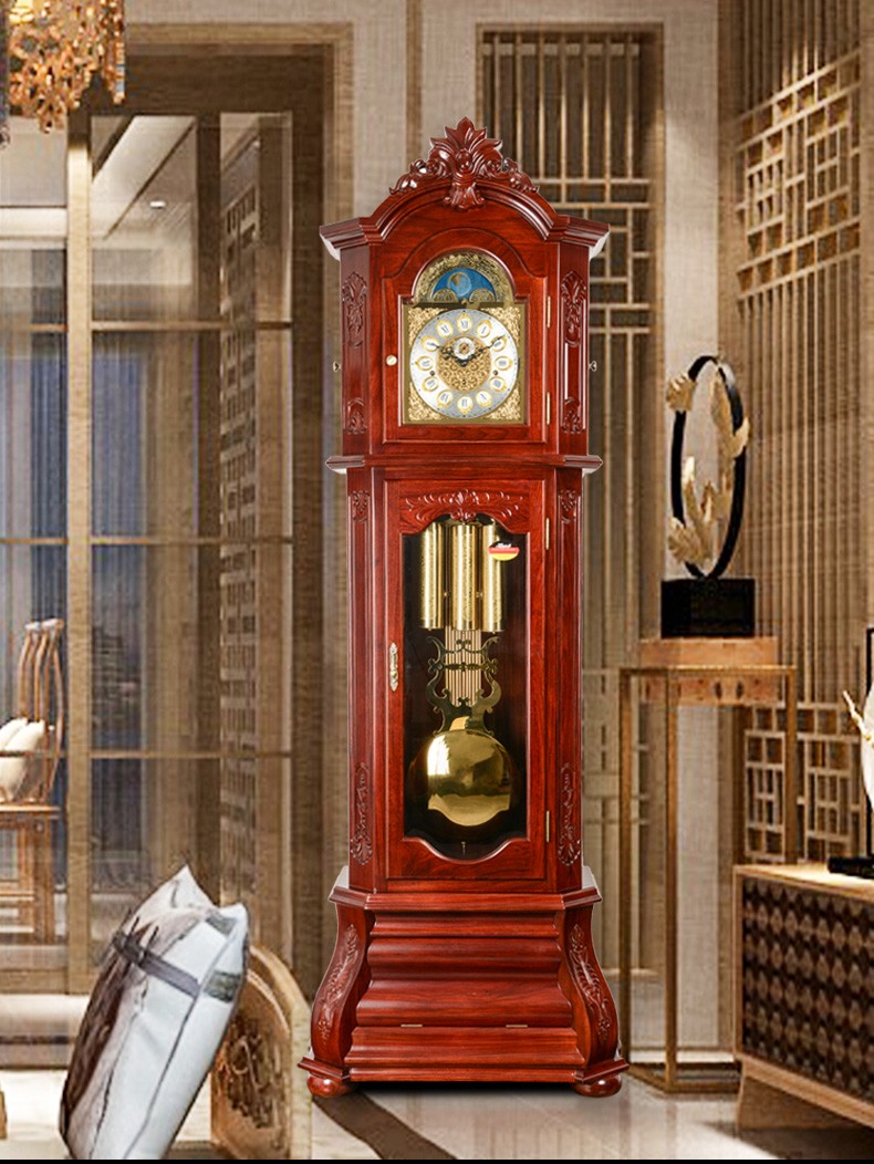 汉时hense中式落地钟客厅创意座钟复古大堂立钟机械实木台钟hg1088
