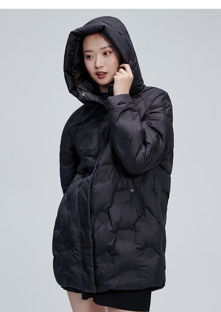 艾莱依eral 2021冬季新款羽绒服女中长款简约可爱萌鸭加厚连帽女士