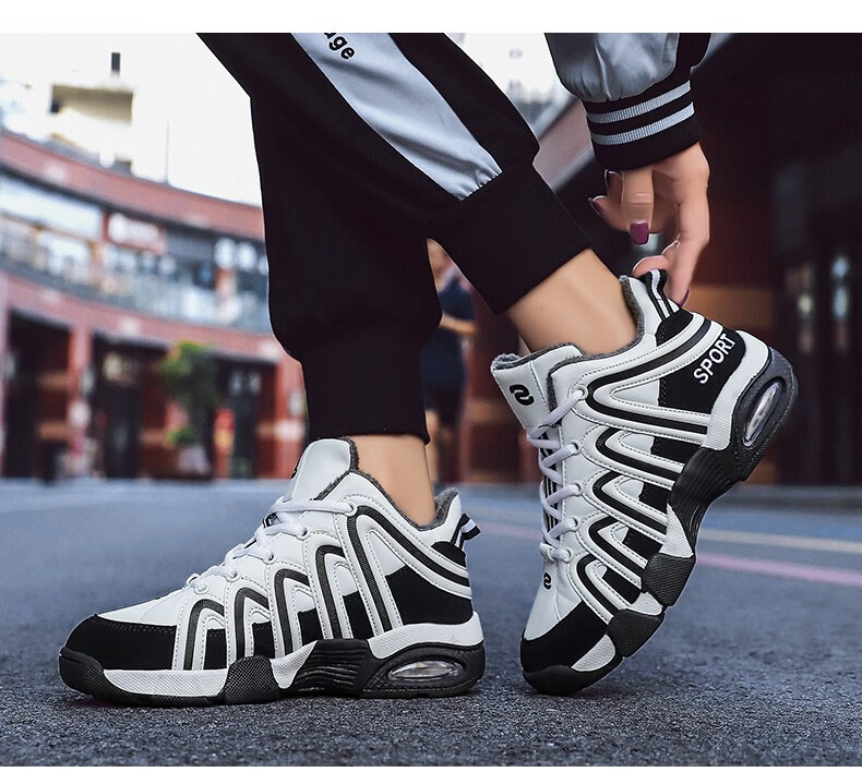 冬季加毛高帮运动鞋男情侣款初中高中生气垫冬天打球鞋女高腰加绒保暖