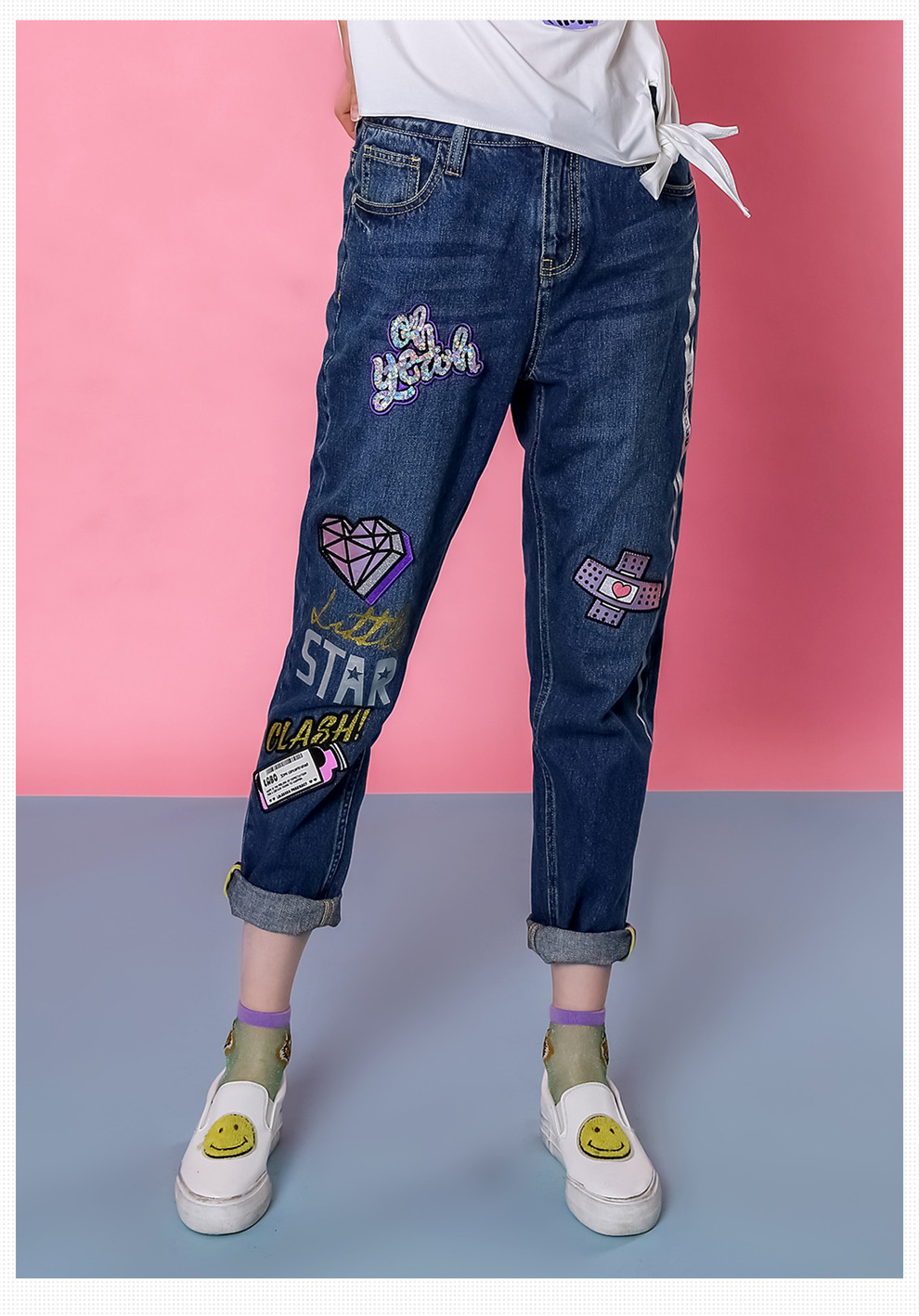 lalabobo 秋季新款字母爱心牛仔长裤 l02c-wxck14商场同款 深蓝白 24