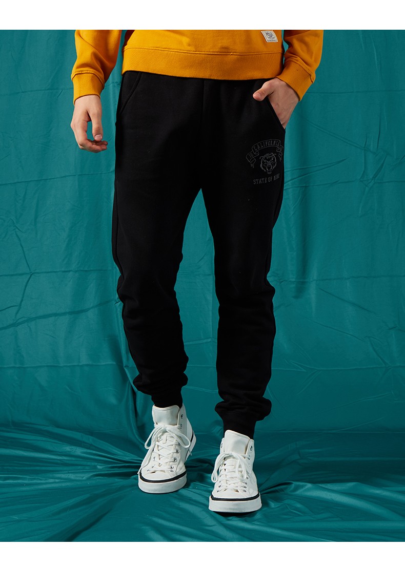 新品男生韩版哈伦弹力宽松收脚裤子 黑色 175