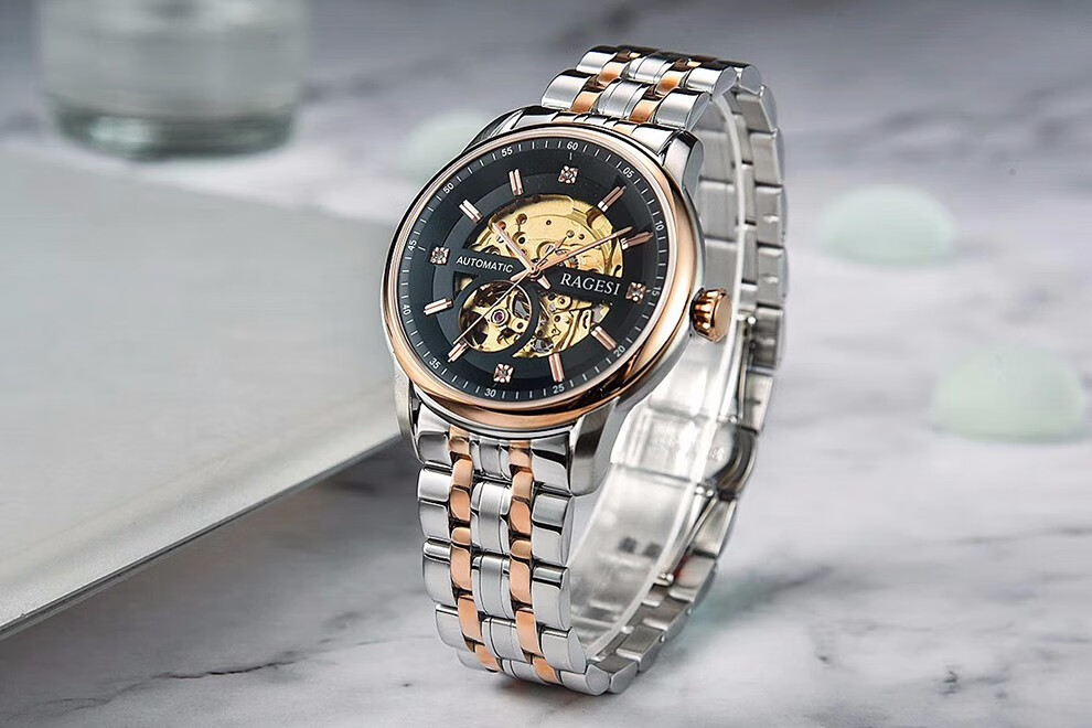 雷格诗ragesi手表男士全自动机械表商务镂空时尚防水男表精钢指针腕表