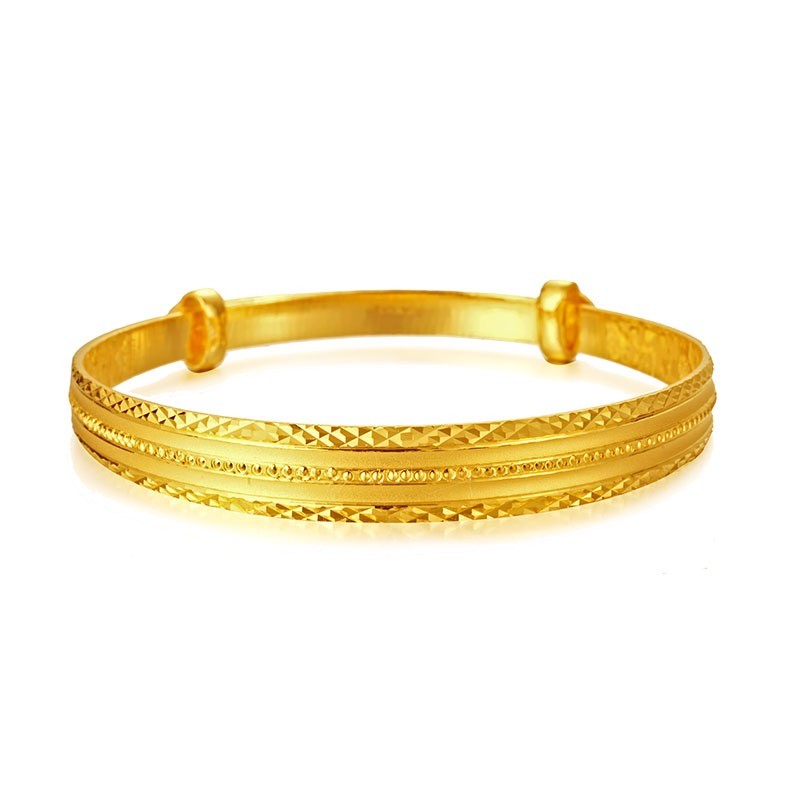 足金999磨砂面休闲简约男女款推拉手镯黄金时尚牛鼻镯子手饰 黄金手镯