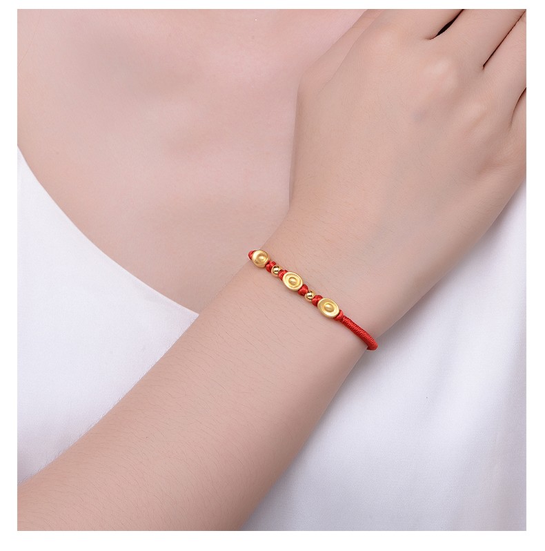 cgc情人节礼物黄金手链999足金红绳手串3d硬金元宝手绳红绳手链招财进