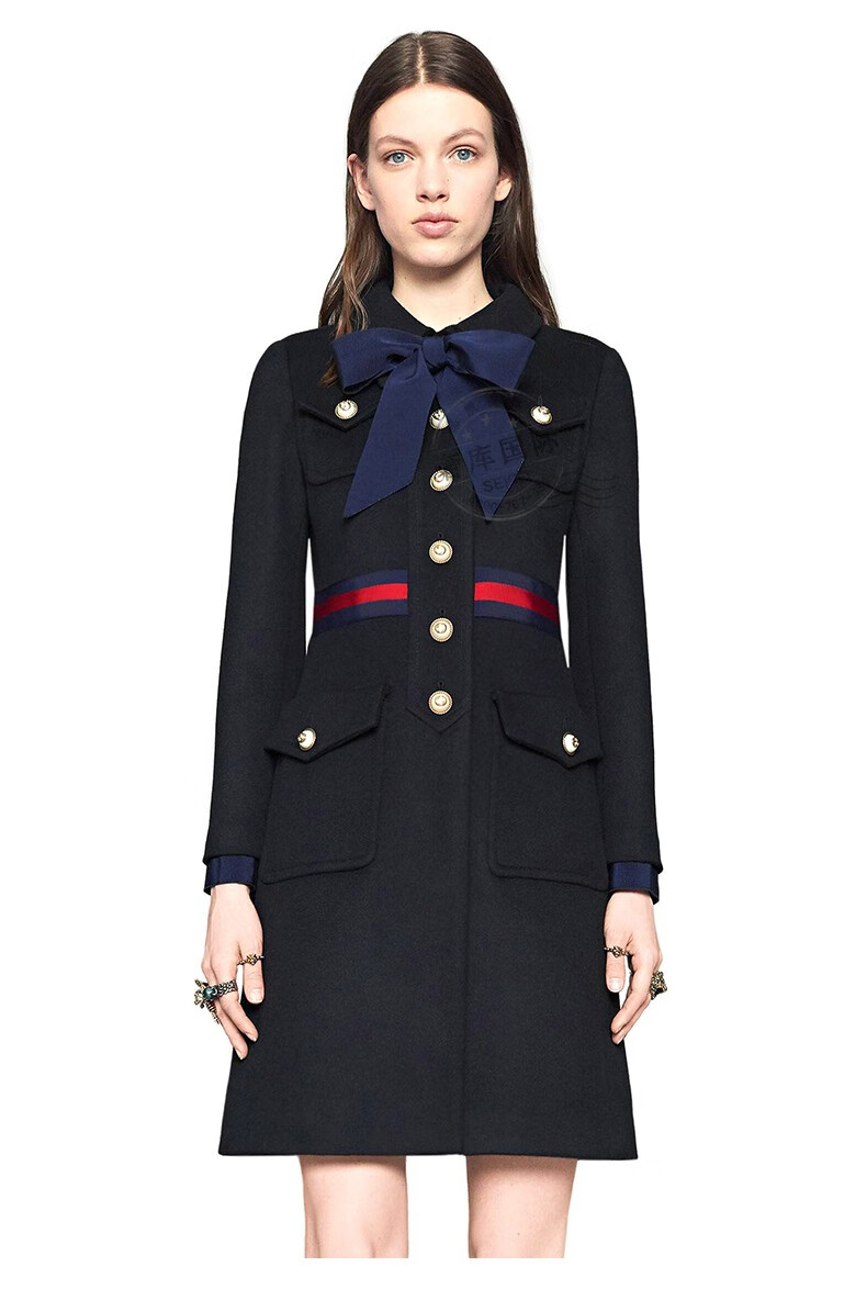 gucci古驰外套女蝴蝶结领口长款外套448610hw031205黑色38