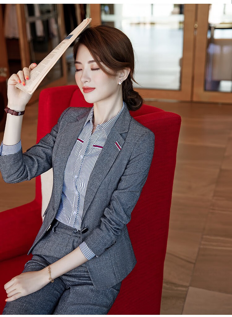西装套装女2020新款春装英伦风时尚职业装正装工作服气质面试西服灰色