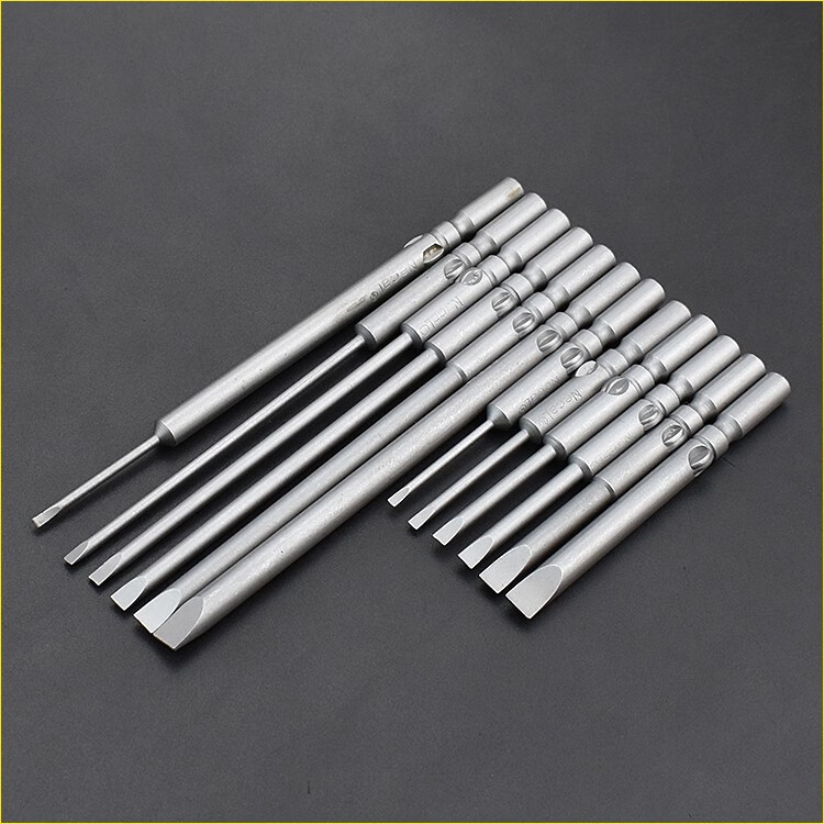 尼高necal5mm圆柄一字批头801电批咀s2一字螺丝刀头带磁60100l5mm柄