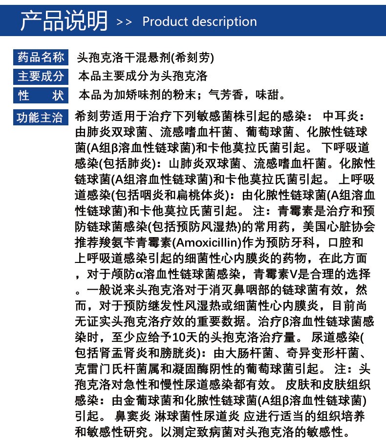 125g*6袋 泌尿系统 混悬剂说明书,【希刻劳】头孢克洛干混悬剂 0.