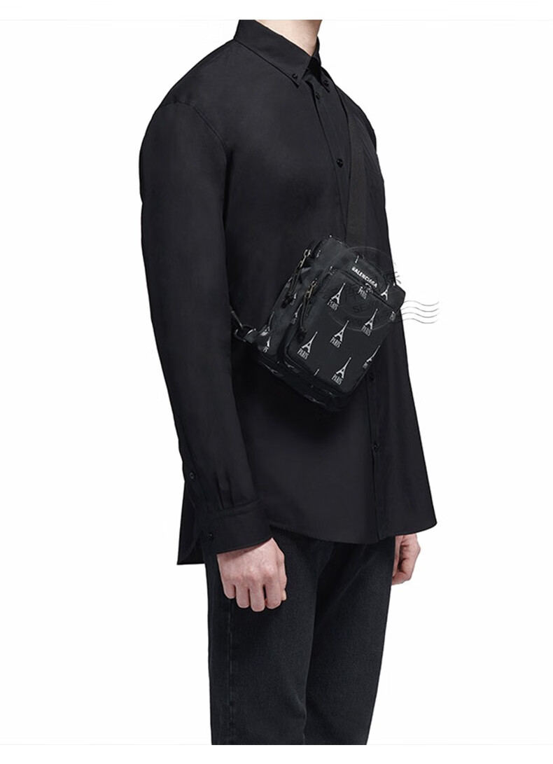 balenciaga巴黎世家男包尼龙铁塔图案斜挎胸包593651 9elf5 1061 黑色