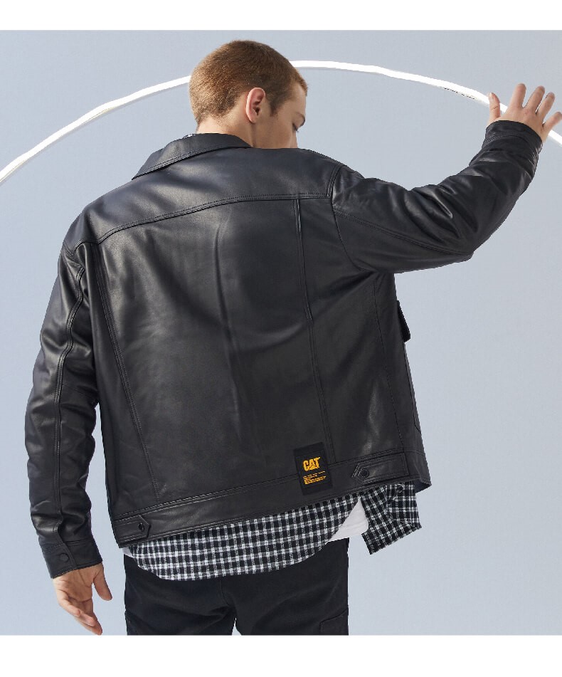 cat卡特皮衣外套男2021秋冬新款复古羊皮革翻领工装夹克男士真皮皮衣