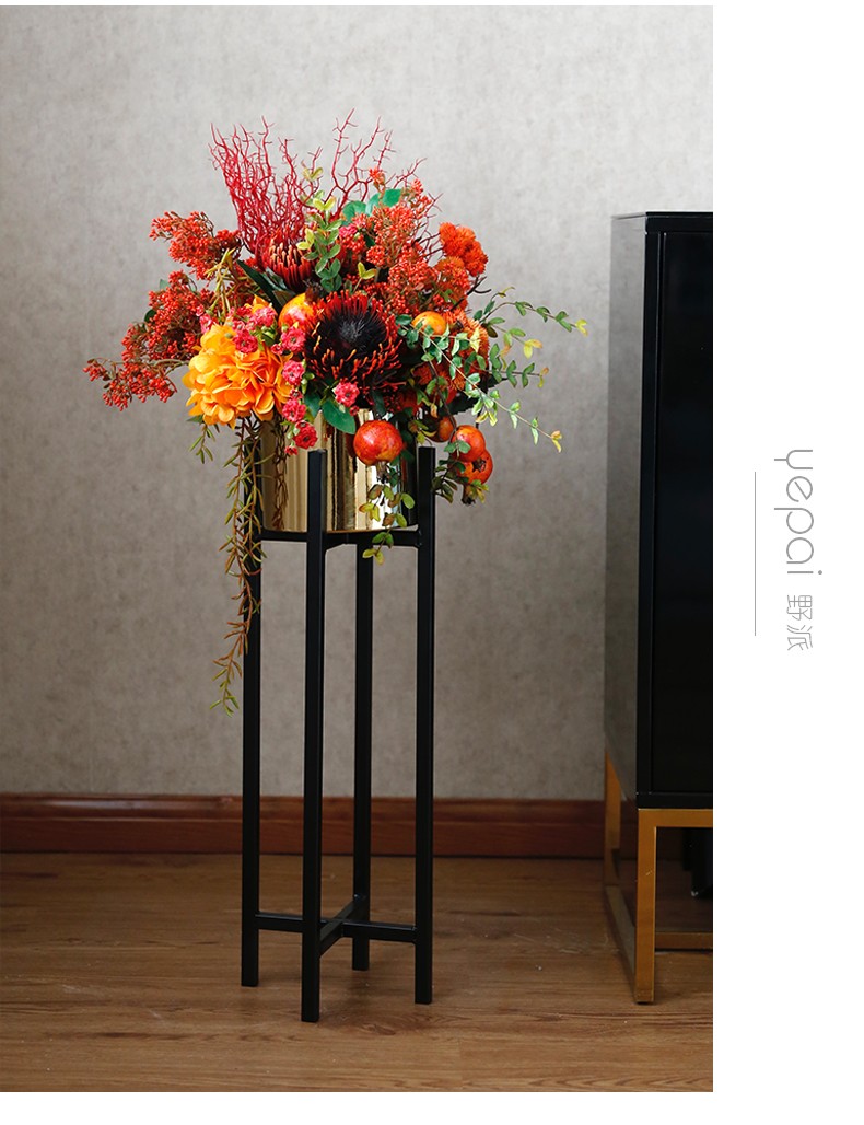 野派假绢花仿真花客厅酒店落地边角大束大型金属花架时尚高档轻奢混搭