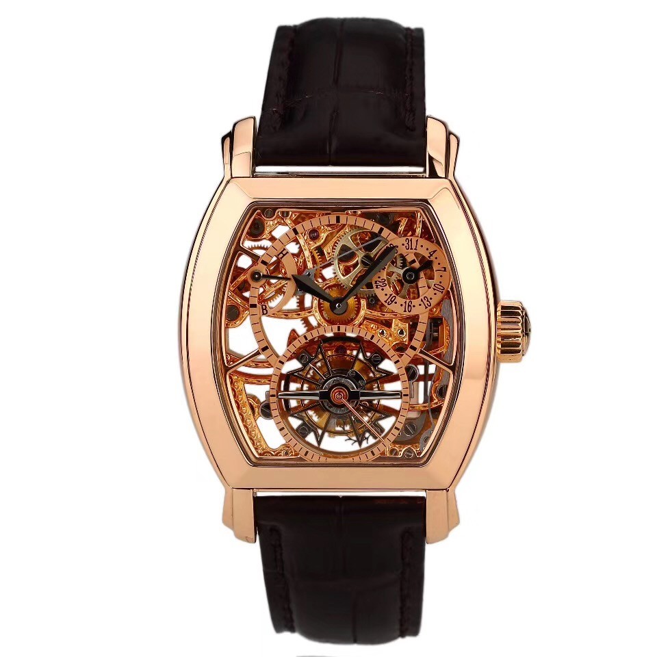 二手95新江诗丹顿马耳他系列18k玫瑰金陀飞轮镂空手动机械男表300670