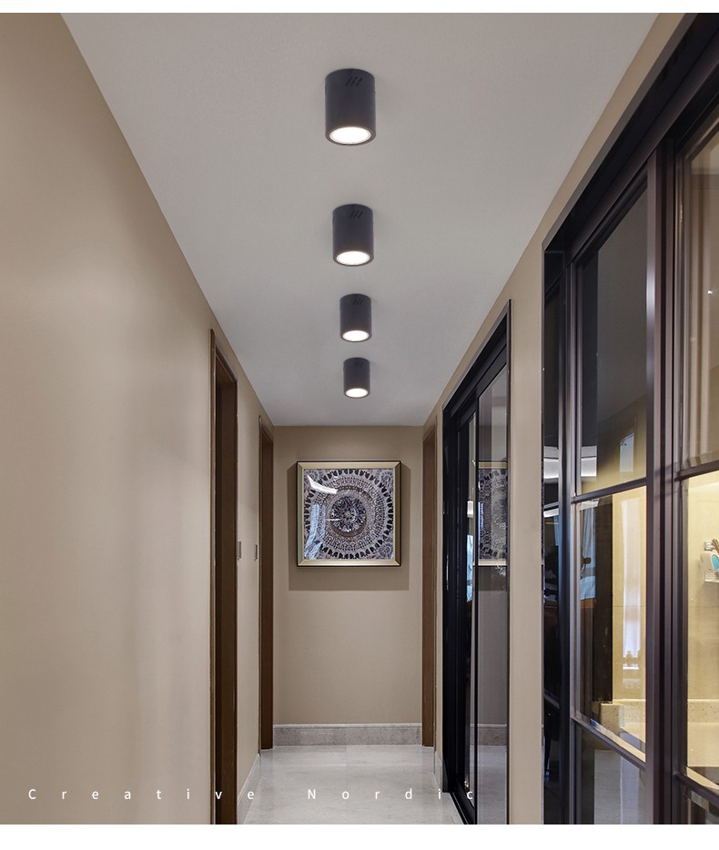 北欧客厅明装led筒灯免开孔天花吸顶筒灯服装吧台过道灯 5寸白色款 暖