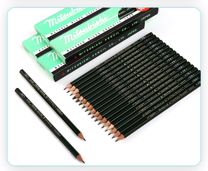 日本uni三菱牌素描铅笔专业美术用品9800绘图绘画专用学生六角杆书写