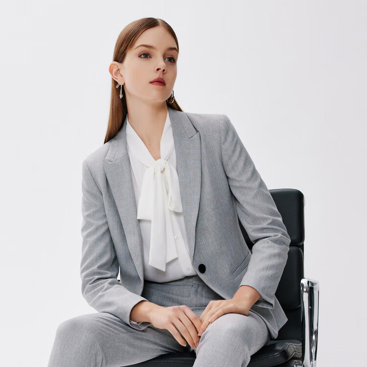g2000 女装西服2022年新款商务通勤一粒扣垂感西装上衣小西装 灰色 36