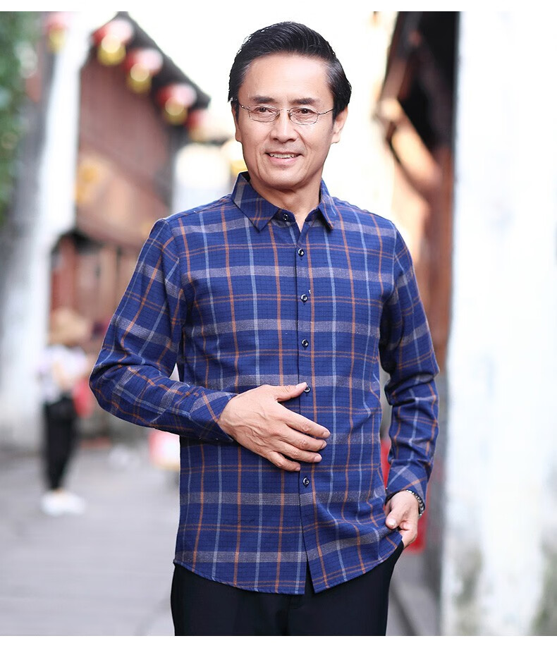 俞兆林衬衫爸爸衬衫长袖男中年春秋装上衣男士衬衣40-50岁中老年人