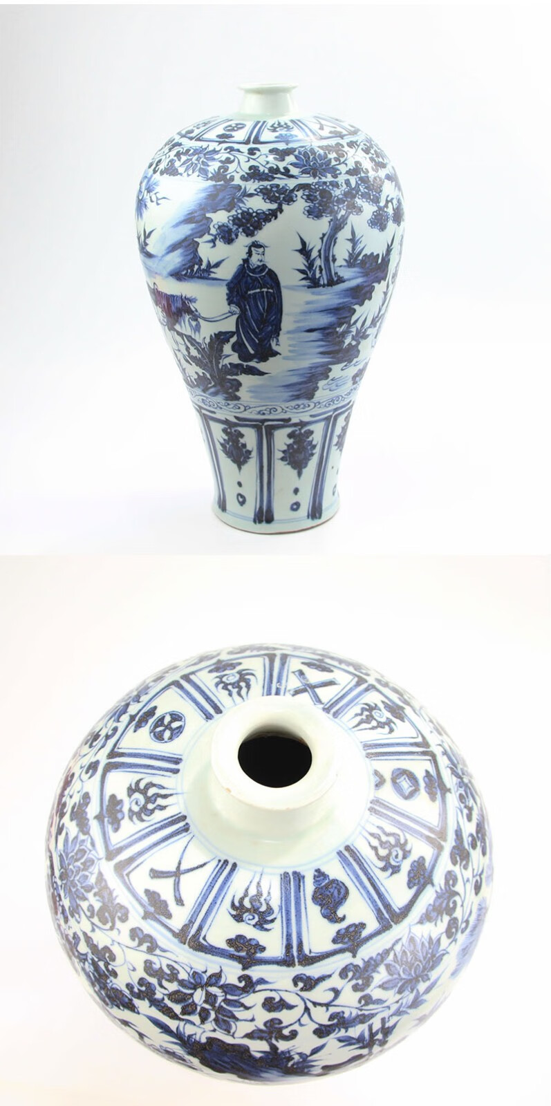 荣窑坊景德镇陶瓷器纯手绘仿古元青花萧何月下追韩信梅瓶博物馆收藏