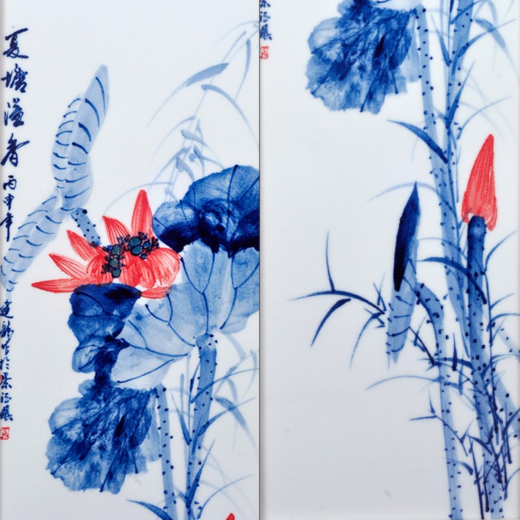 瓷意静景德镇手绘青花中式客厅四条屏国画水墨画餐厅客厅装饰画陶瓷