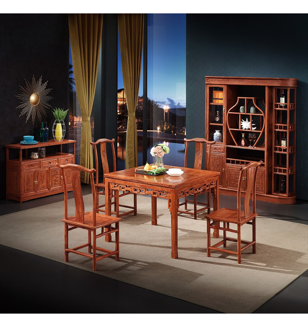 刺猬紫檀)实木餐桌椅组合正四方形餐台椅小户型饭桌椅八仙台 108cm单