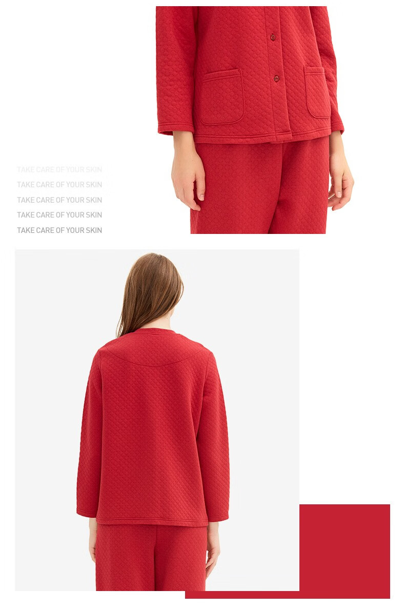 铜牛家居服新款三层加厚保暖开襟女士睡衣家居服套装女秋冬长袖宽松vj