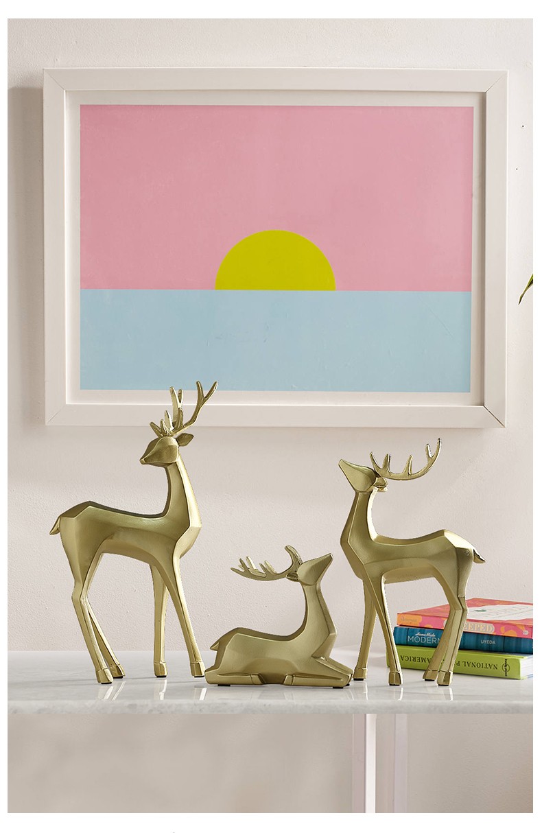 橡树庄园欧式创意麋鹿金色鹿摆件家居客厅电视柜摆设轻