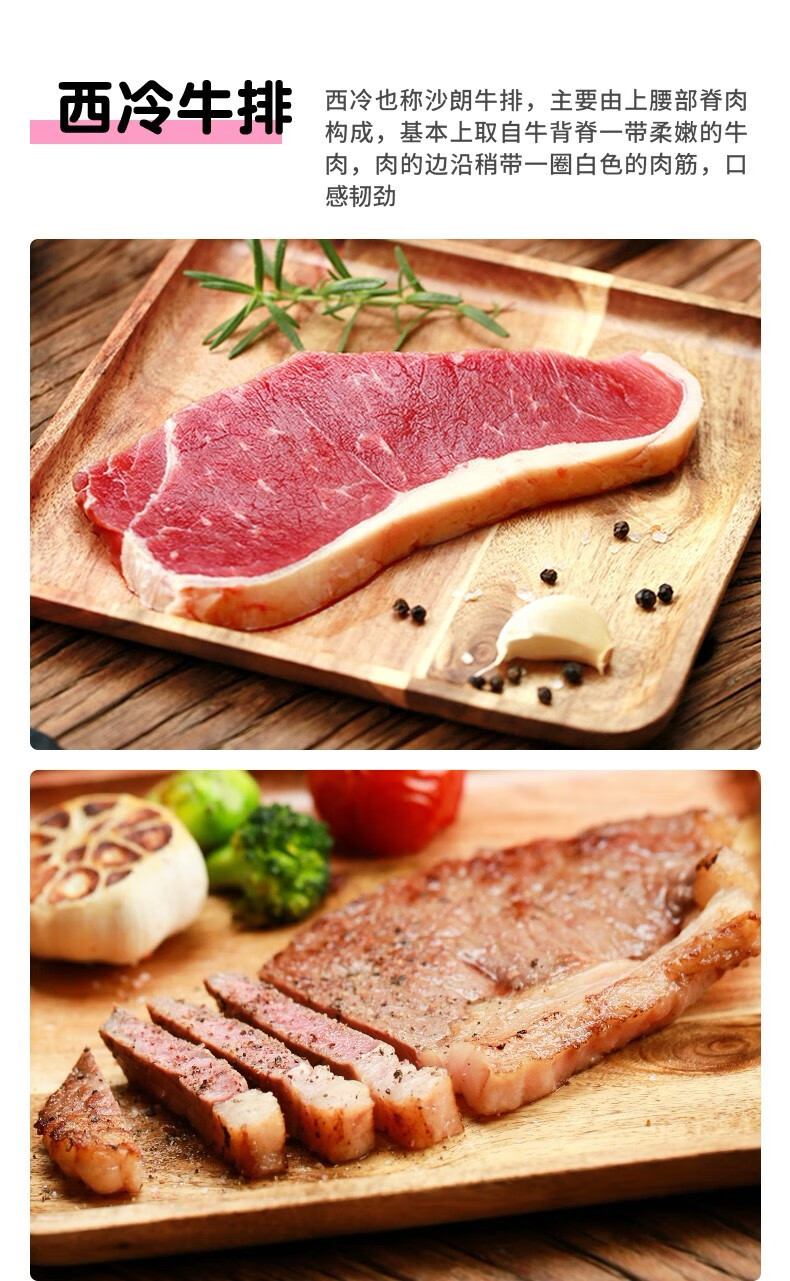 小牛凯西整切牛排儿童新鲜西冷眼肉牛排套餐10片1000克