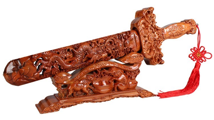 珠筠 桃木剑摆件肥城桃木剑双龙雕居家工艺品朱砂剑儿童宝宝身装饰