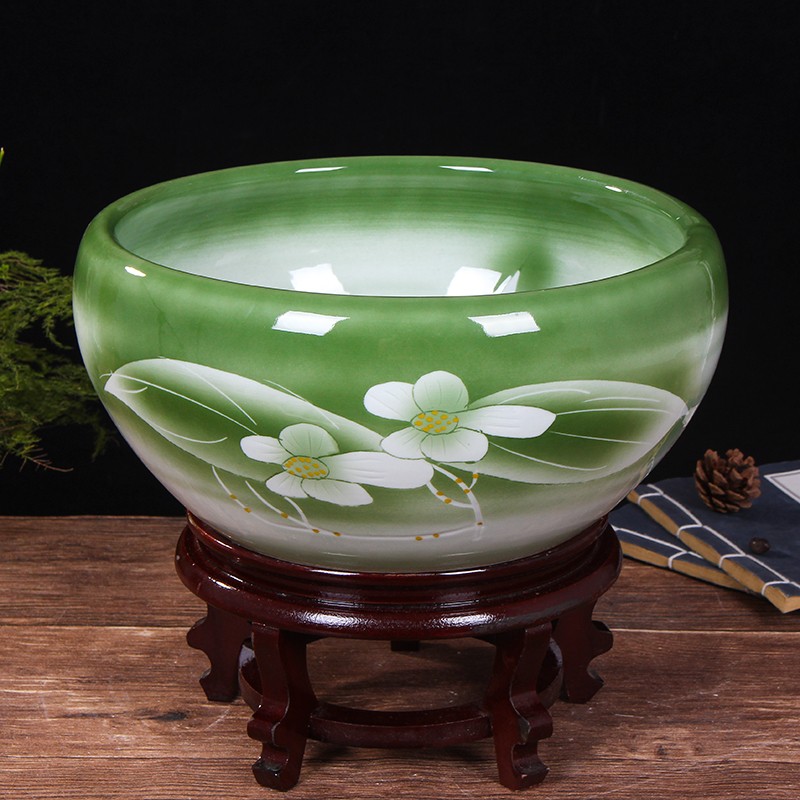 瓷毅雅堂 景德镇陶瓷鱼缸手绘养金鱼缸睡碗莲盆荷花缸乌龟缸盆客厅