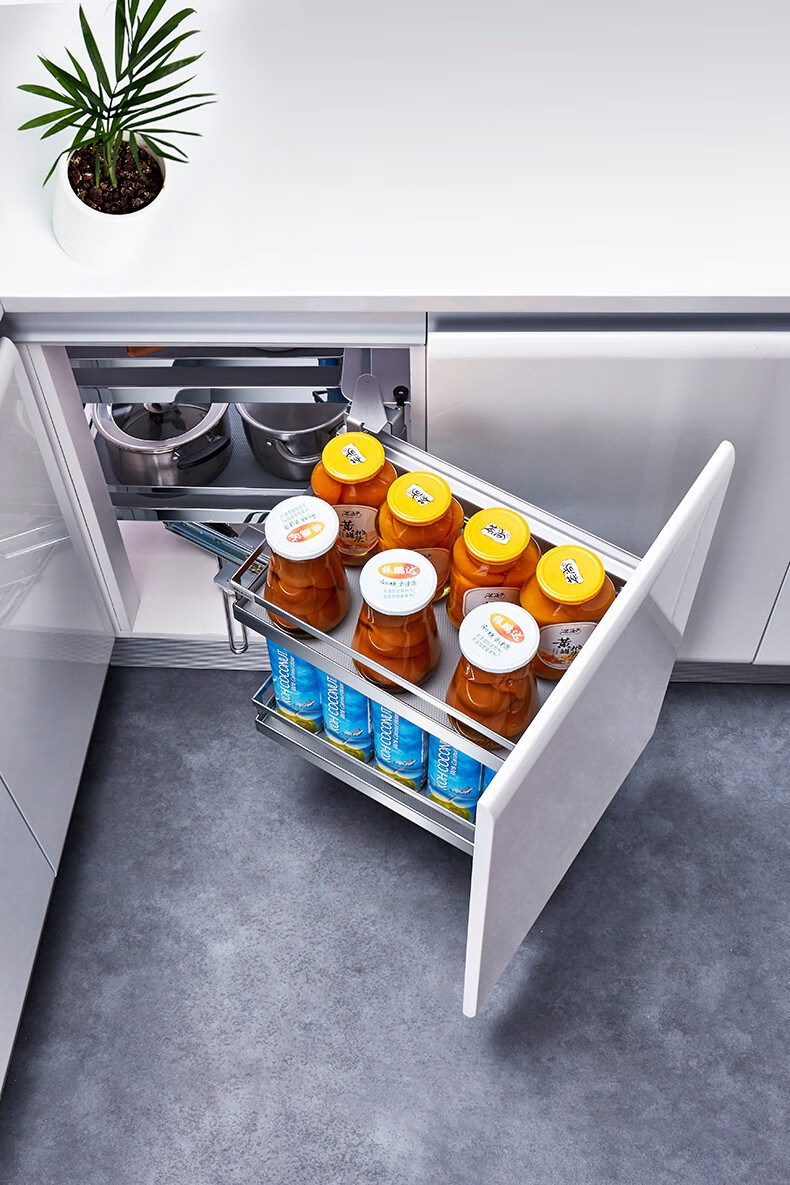 威万事(well max)厨房转角拉篮小怪物不锈钢橱柜拉篮联动阻尼转角拉篮