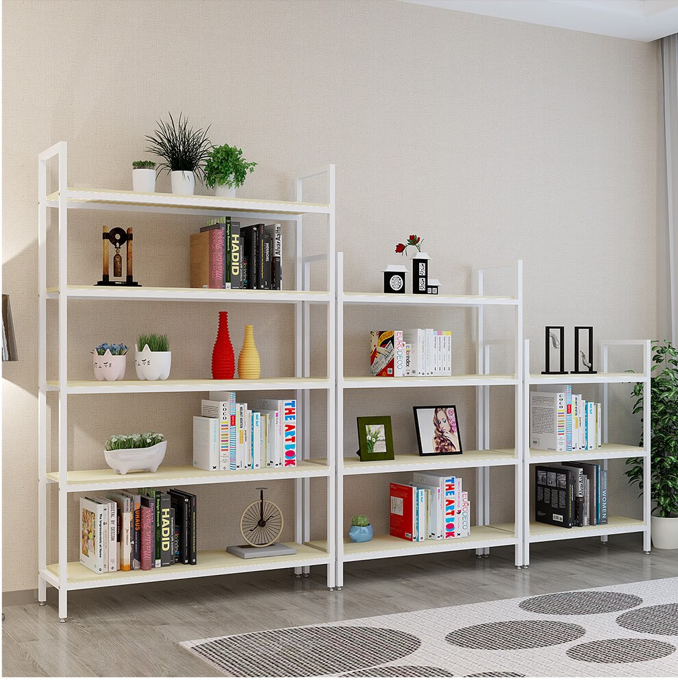 钢木书架书柜组合简易多层展示架收纳储物货架简约客厅落地置物架白架