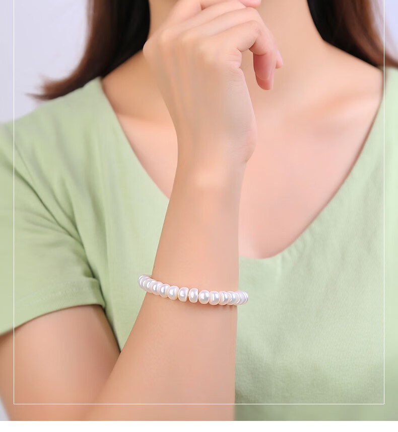 珍珠手链强光无暇包子圆手链送女友多彩青春1721cm可调节精橘粉色延长